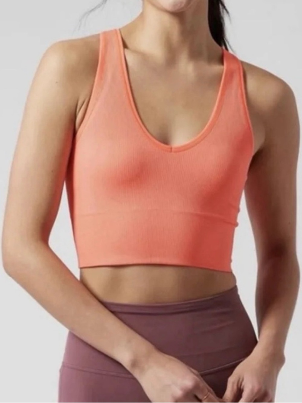 Athleta Ribbed Coral V-Neck Crop - Small